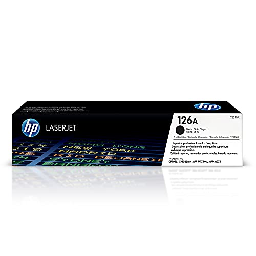 HP 126A Black Toner Cartridge | Works with HP LaserJet Pro 100 color MFP M175 Series, HP LaserJet Pro CP1025 Series, HP TopShot LaserJet Pro M275 MFP Series | CE310A