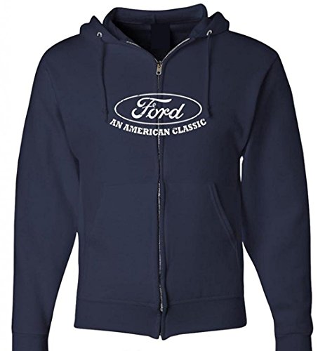 Lucky Ride Ford Hoodie Ford An American Classic Car FULL ZIP Hooded Sweatshirt, Navy, 2XL