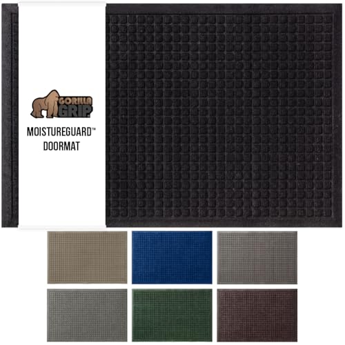 GORILLA GRIP Front Door Mat, 47x35, Indoor Outdoor Ultra Absorbent Moisture Guard Doormat, Absorbs Up to 6 Cups of Water, Stain and Fade Resistant, Rubber Backing Doormats, Captures Dirt, Black