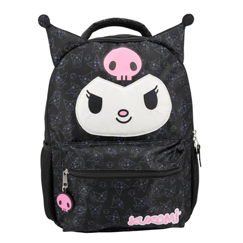 AI ACCESSORY INNOVATIONS Hello Kitty Kuromi Backpack for Girls, Sanrio Kawaii Bookbag, 16 Inch Anime School Bag with 3D Features, Black