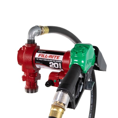 Fill-Rite FR4210HD 12V 20 GPM Fuel Transfer Pump with Discharge Hose & Automatic Nozzle, Green | Gasoline, Diesel, Kerosene, Ethanol & Methanol Blends & Biodiesel