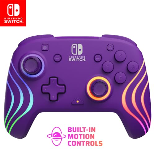 PDP Afterglow Wave Wireless Pro Controller with Full Motion for Nintendo Switch, Nintendo Switch - OLED Model, 8 RGB LED Lighting Zones, 30 Foot Range, 20 Hour Rechargeable Battery: Purple