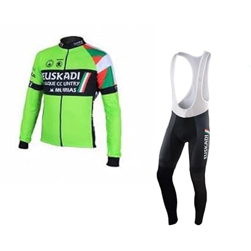 SGCIKER 2017 Team EUSKADI Green Spring Autumn Cycling Jersey Set,Mens Long Sleeve Thin Sunscreen Breathable Cycle Shirt MTB Bike Clothing Bib pants Kits Gel Pad (M)