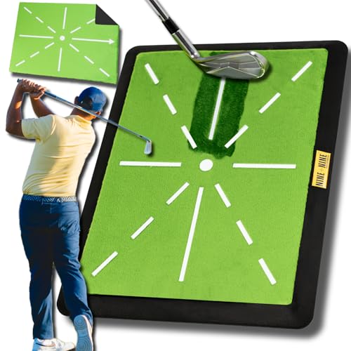 Golf Hitting Mat - Premium Swing Training Mat - Golf Swing Trainer for Path Detection, Fathers Day Golf Gifts -Upgraded 16"x12" with Replaceable Mat, NINE + NINE
