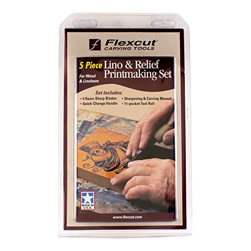 Flexcut Wood Carving Tools Set 5 Piece Lino & Relief Printmaking Set for Wood & Linoleum SK130, Made in USA