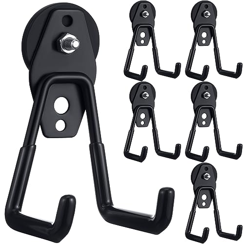 Landhoow Large Magnetic Hooks Heavy Duty Garage Magnet Hooks Strong Storage Utility Magnetic Hangers with Anti Slip Rubber Coating for Indoor and Outdoor Hanging(Black,6 Pcs)