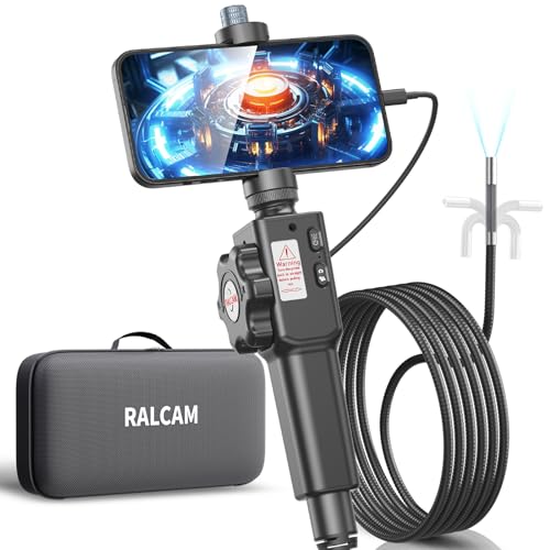 Ralcam Two-Way Articulating Borescope Compatible with Android and iOS Phone, 8.5mm Endoscope Camera with Light, HD 1080P Snake Inspection Camera with 6.6FT Flexible Cable