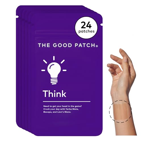 The Good Patch Think Patch, Natural Patch with Caffeine, Yerba Mate, Bacop, Lion's Mane, Plant Powered Wearable Wellness, Focus Patches, Sustained Release (24 Total Patches)