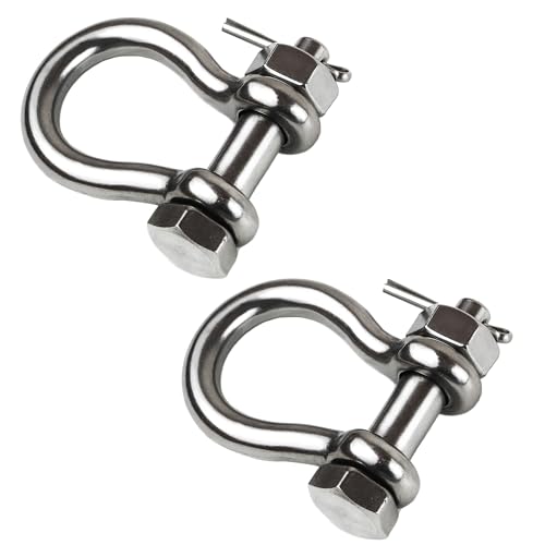 Laorde Boat Anchor Shackle 1/4" 5/16" 3/8" 1/2 inch (4 Size) 316 Stainless Steel Shackle Marine Grade Bow Shackle with Cotter Pin (3/8 inch 2 PCS)