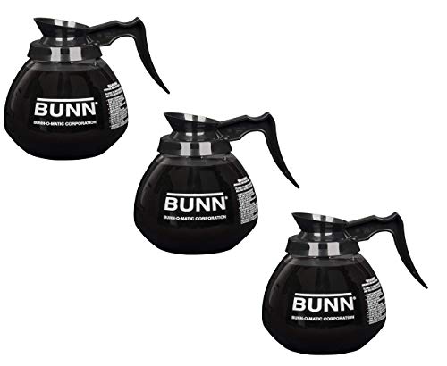 BUNN Coffee Pot Decanter/Carafe Black Regular - New Glass Design Shape - Ergonomic Handle - 12 Cup Capacity (Pack of 3)