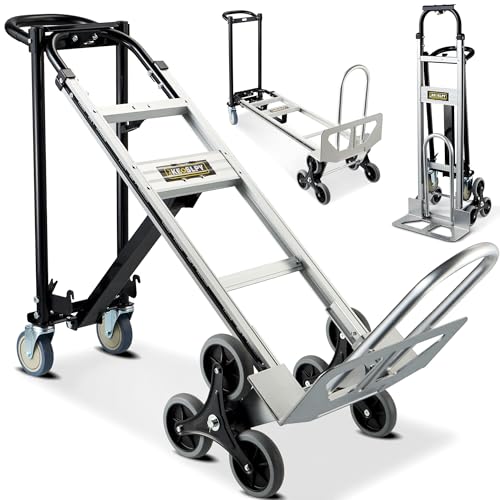 Osluken 3 in 1 Industrial Convertible Hand Truck, 1000 LBS Capacity Heavy Duty Platform Cart, Utility Aluminum Collapsible Moving Dolly with Stair Climbing Wheels, 3 Positions for Transport, 52" High