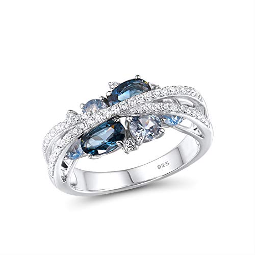 Santuzza 925 Sterling Silver Twist Ring Blue Spinel White Cubic Zirconia Rings (9.5)