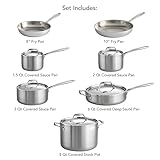 Tramontina Tri-Ply Clad Stainless Steel 12-Piece Cookware Set with Lids, Pots and Pans Kitchen Set, Induction-Ready, Dishwasher-Safe, NSF-Certified, Made in Brazil