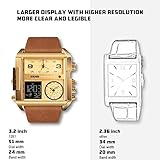 SKMEI Wrist Watch for Men, LED Square Large Face Analog Quartz Wrist Watch with Multi-Time Zone Waterproof Stopwatch