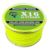 Reaction Tackle Hollow Core, 16 Strand Braided Fishing Line Hi Vis Yellow - 80LB / 500 Yards