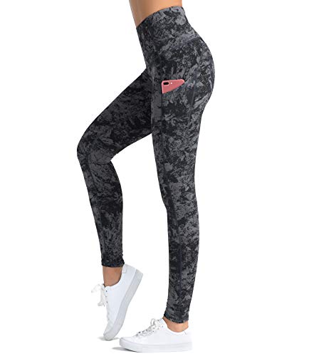 Dragon Fit High Waist Yoga Leggings with 3 Pockets,Tummy Control Workout Running 4 Way Stretch Yoga Pants (Large, Carbon Gray-Marble)