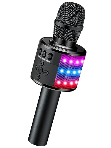 BONAOK Karaoke Microphone for Kids & Adults - Bluetooth Singing Mic with Disco Lights, Echo Effect, Built-in Speaker Portable for Party Travel Gifts Multipurpose Condenser Microphone Q78 (Black)