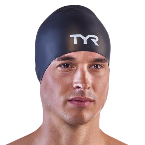 TYR Adult Long Hair Silicone Wrinkle Free Swim Cap for Braids, Dreadlocks, Streamlined Swim, Hair Protection