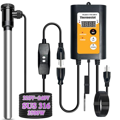 3500W 240V Portable Immersion Water Heater with Thermostat & GFCI Protection - Bathtubs Heaters - Submersible Pool Heater for Inflatable, Stock Tank, Baptistry, Baptismal, Pools Warmer