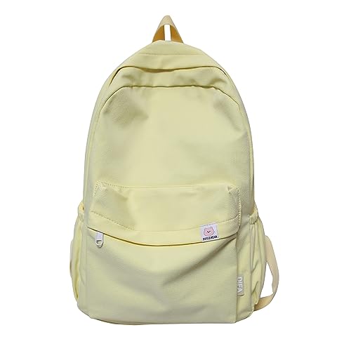 Extolove Cute Aesthetic Backpack Y2K Simple Solid Color Kawaii Backpacks Travel Laptop Backpack (Yellow)