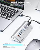 ORICO USB Hub 3.0 Powered 7 Ports Aluminum USB Hub Splitter [5Gbps] with 7 USB 3.0 Data Ports + 1 Fast Charging Ports 18W（5V/3A;9V/2A;12V/1.5A）, 12V 3A Power Adapter with 1.64Ft Cable