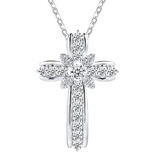 Boieiyftrp Christian Cross Moissanite Pendant Necklace for Women, D Color VVS1 925 Sterling Silver Plated 18k White Gold 20 Inches Chain