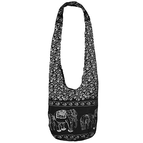 Hippie Elephant Crossbody Bag - Boho Cotton Shoulder Bag with Spacious Interior - Lightweight Bohemian Purse Adjustable