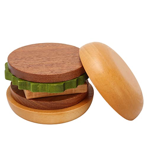 Tissting 6 Pcs Hamburger Coaster Set with Magnet, 3.3 x 3.54 Inch Burger Shape Synthetic Wood Heat Insulation Drink Coasters Tabletop Protection for Kitchen Decoration