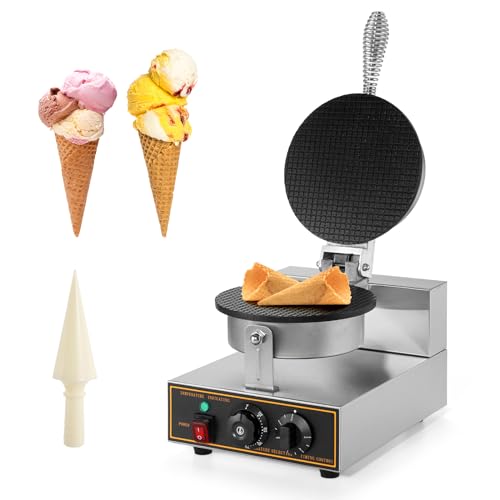 Dyna-Living Commercial Ice Cream Cone Machine Waffle Cone Maker 110V Electric Stainless Steel Egg Roll Mold Nonstick Waffle Cone and Bowl Maker for Home Restaurant Use 1200W