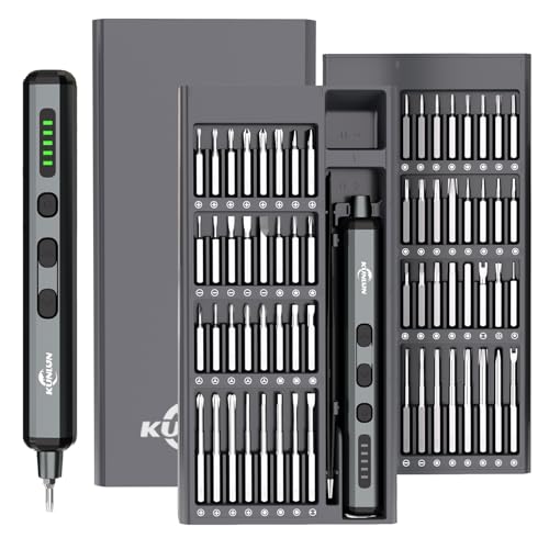 KUNLUN 68-in-1 Mini Electric Screwdriver Set, Small Electric Screwdriver Cordless with 64 Magnetic Bits, 5 Torque Settings, 4 LED Lights Power Screwdriver Repair Tool Kit for Phone Camera Laptop Watch