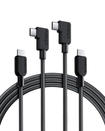 Anker USB C to USB C Right Angle Cable, 240W 90 Degree Type-C Braided Charging Cord for iPhone 16 Series and More (2Pack 6FT Black)
