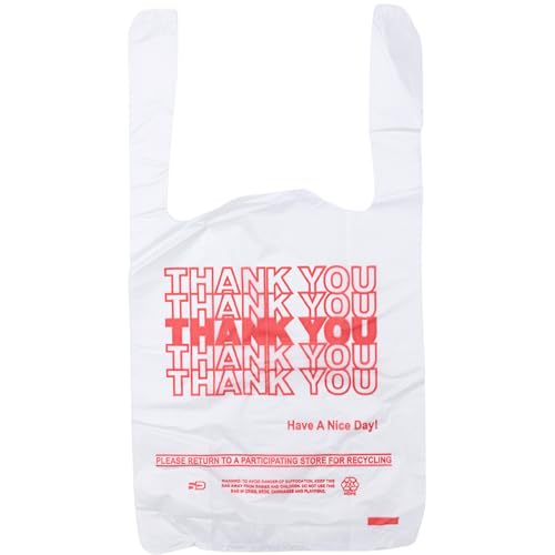 Small Economy "Thank You" T-Shirt Bags - 1/12 BBL - 7"X3.5"X13" - 1000 Bags Bulk - 13 Mic - White - For Retail, Groceries, Merchandise, Convenience Store, Supermarket, Restaurant