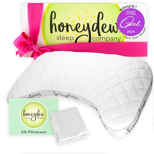 Honeydew Scrumptious Side Pillow + Silk Pillowcase Gift Pack- Adjustable Support for Neck & Shoulder Pain Relief- Made in USA- Pillow and Pillowcase Set (King Size)
