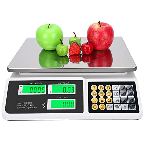 Digital Commercial Price Scale 88lb/40kg Price Computing Scale, Food Produce Counting Weight Scale with Dual LCD Display for Farmers Market, Retail Outlets, Meat Shop, Deli