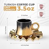 GLOXZY Turkish Coffee Cup Set of 6 with Saucers & Tray - Luxury Arabic Greek Japanese Marble Ceramic Tea Cups for Espresso Cappuccino Latte Mocha, Ideal Gift - 3.5oz, Black Gold