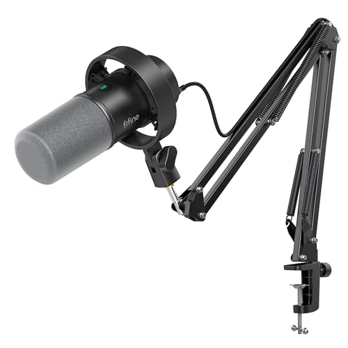 FIFINE K688 Podcast Microphone Kit, USB/XLR Dynamic Microphone with Boom Arm for PC/XLR Mixer, Gaming Mic with Mute Button, Headphone Jack for Vocal, Voice-Over, Streaming, Music Recording -K688CT