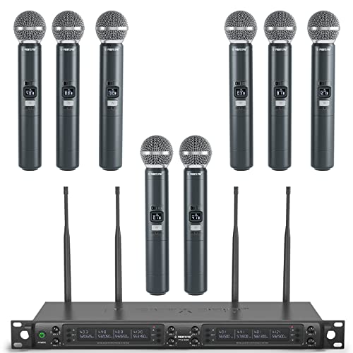 Phenyx Pro Wireless Microphone System, 8-Channel Wireless Mic, w/ 8 Handheld Dynamic Microphones, Auto Scan,8x40 UHF Frequencies, 328ft Range, Mics for Singing,Church, Karaoke(PTU-6000-8H)