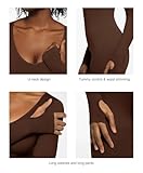 Popilush Brown Jumpsuit Long Sleeve Jumpsuits for Women Built-in Bra Ribbed U Neck Tummy Control Full Bodycon Workout Fall Outfits M