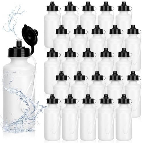 Zubebe 36 Pcs Sport Water Bottles Bulk 21 oz Squeeze Reusable BPA-Free Plastic Water Bottle with Nylon Strap Leak Proof Blank DIY Cup for School Football Team Beach Summer Grad Gift(White)