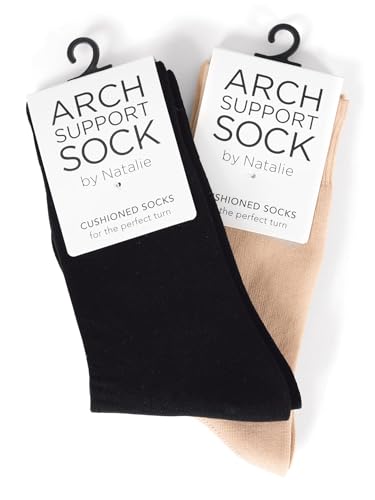 Natalie Dancewear Womens Arch Support Socks for Dancing- 2 Pack Black NSOCK12