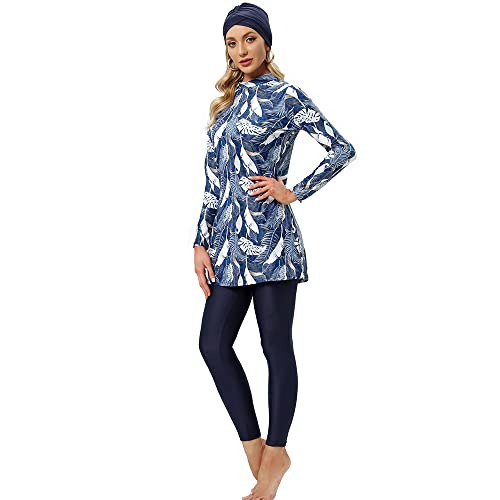 YONGSEN Women Modest Clothing Long Sleeves Sport Swimsuit Muslim Swimwear Islamic Burkinis Hijab Wear Bathing Suit (Blue, L)