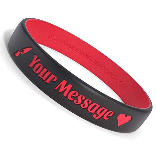 Reminderband Custom 100% Silicone Luxe Wristbands – Personalized Motivational Bracelets, Bulk Rubber Bands for Events, Fundraisers, Awareness, Gifts - Hypoallergenic Bands - Midnight Black/Red (Large)