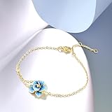 Santuzza 925 Sterling Silver Orchid Bracelet White Cubic Zirconia Enamel Blue Flower Bracelet for Women