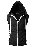 Ohoo Mens Slim Fit Sleeveless Lightweight Zip Up Hooded Sweatshirt Vest Hoodie / DCF012-BLACK-L