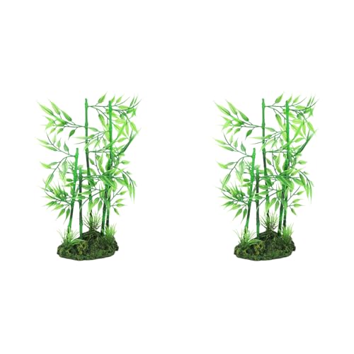 2Pcs Aquarium Bamboo Plant, Fish Artificial Bamboo Plant Green Leaf Plant Water Grass Aquatic Plastic Ornament Landscape Decor