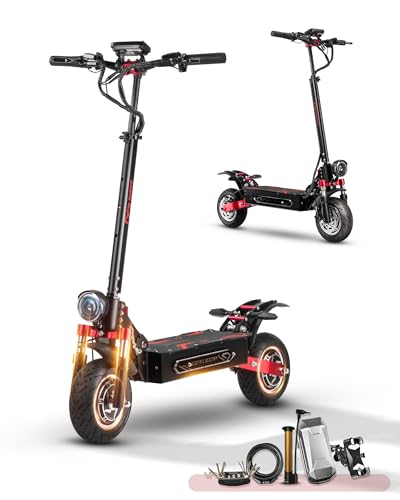 Adult Girls Boys Long Range Electric Scooter Fast 40MPH, 3200W Dual Drive Motor, Foldable, All-Terrain 400 lbs Weighing Electric Scooter Removable with Seat, Put in Trunk 70 Miles