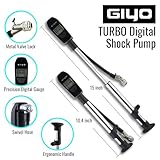 GIYO Digital Shock Pump 600 PSI – Turbo-Assist for Easy Inflation, Micro Air-Bleeder, Robust Aluminum Barrel, Comfort Grip & Braided Hose, Ideal for Fork & Rear Suspension GS-52L