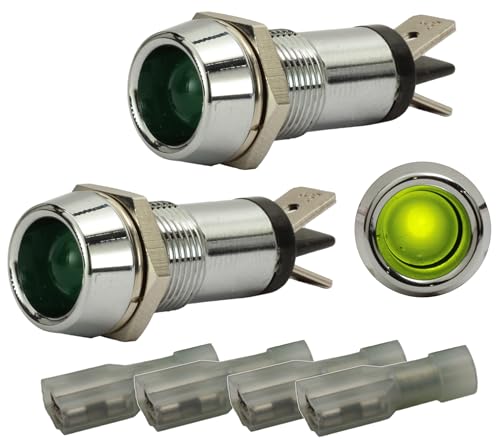 Fastronix 12V Green LED Automotive Indicator Light with Terminals (2 Pack)