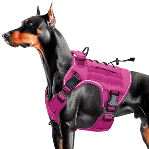 Heavy-Duty Tactical Dog Harness for Large Dogs, No Pull Adjustable Reflective Pet Vest with Molle System, K9 Military-Grade Control for Service Training, Outdoor & 10+ Breeds, Pink, Large