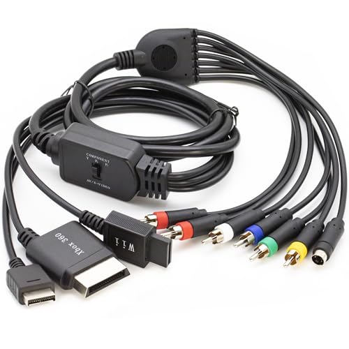 jujinglobal 6FT Component S-Video AV Cable for Xbox 360, Wii, PS2, PS3, 4 in 1 RCA Audio Video Adapter Converter Cable